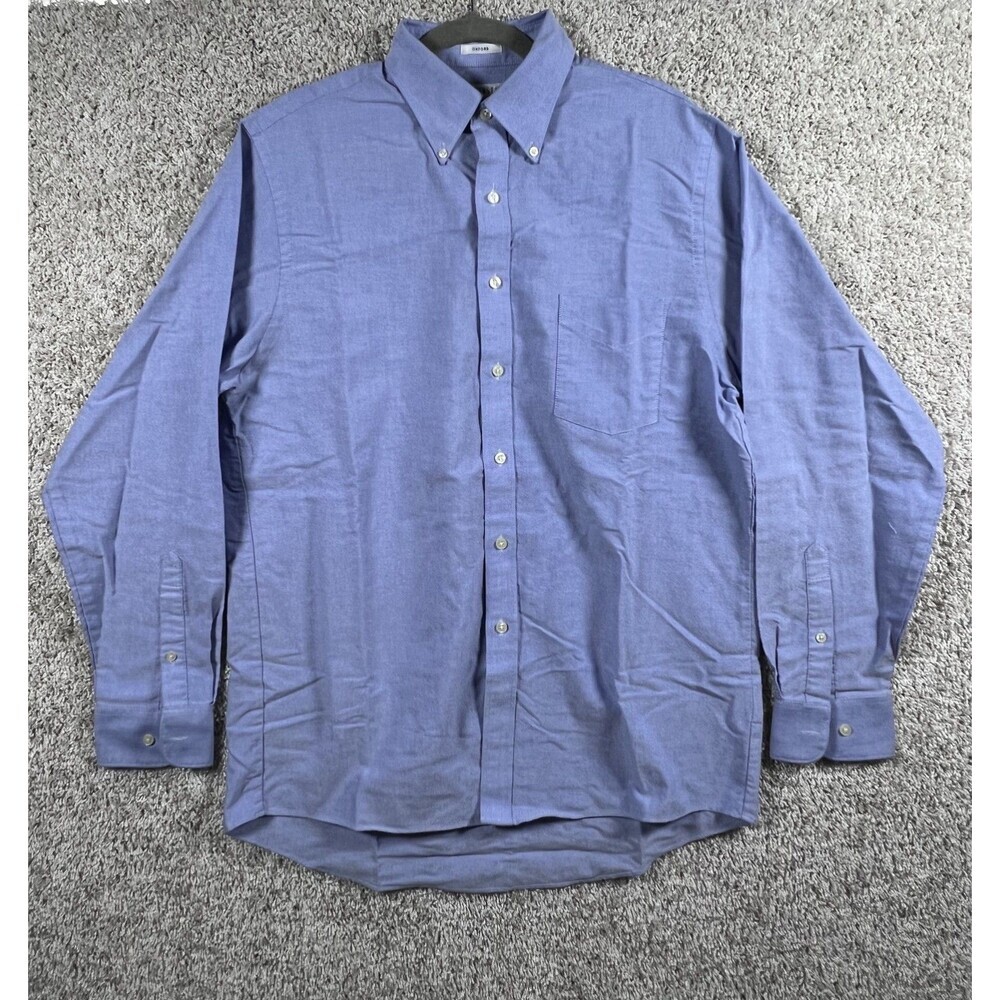 Van Heusen Oxford Dress Shirt Mens 16 34/35 Blue Regular Fit Wrinkle Free